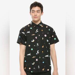 Hot Topic Cats In Space Woven Button-Up Hot Topic Exclusive 100% Cotton Size Sm